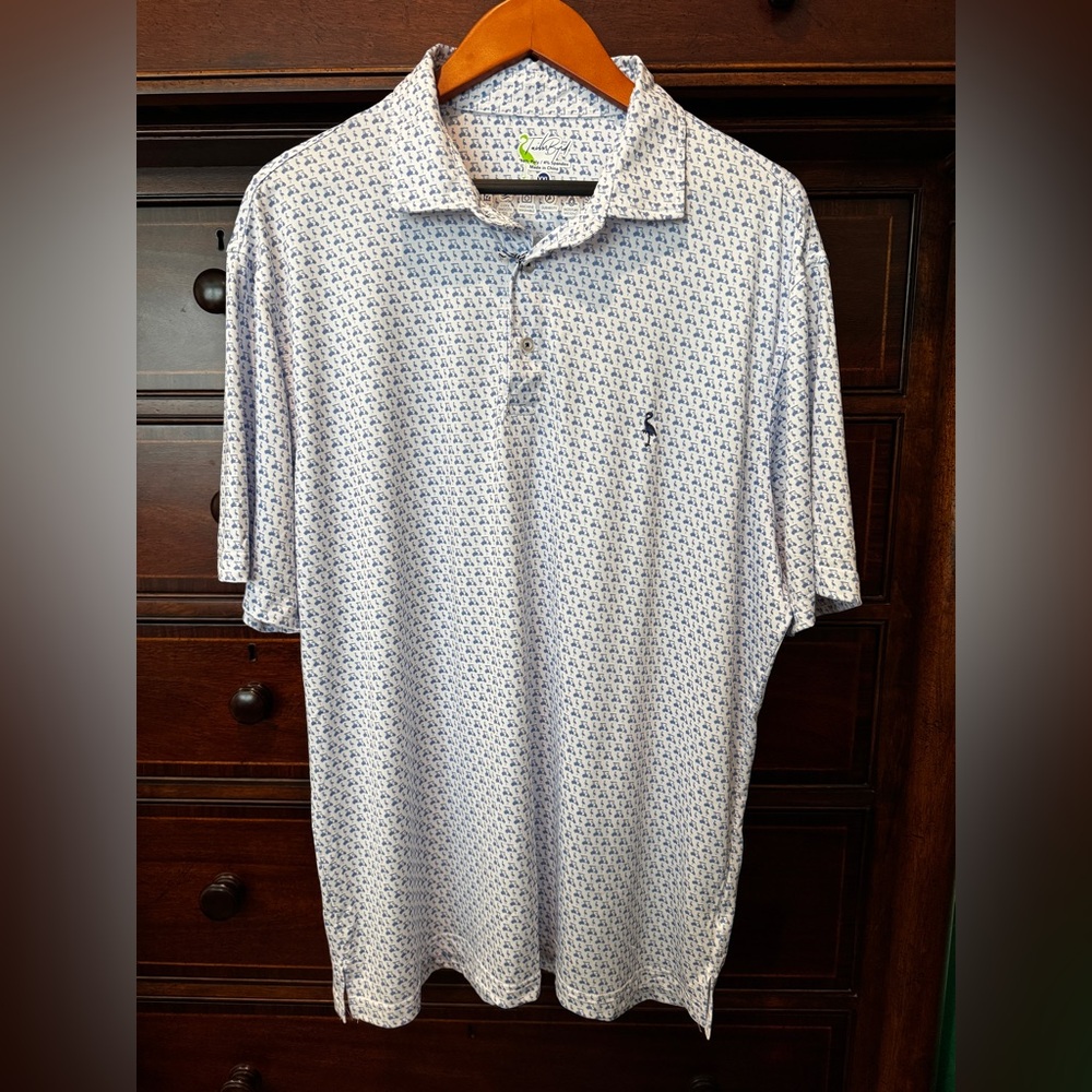 Tailorbyrd White and Blue Golf Cart Patterned Mens Polo Shirt XXL